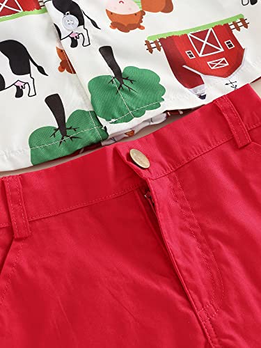 VISGOGO Toddler Boys Outfits Farm/Circus Cartoon Animal Print Shirts with Bow Tie Shorts Set 6