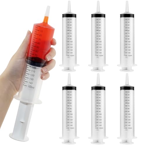 6 Packs Large Plastic Syringe with Measurement for Liquids, Jello shot Party, Medicine Student, Oral, Scientific Labs, Measuring, Dispensing, Home Care (150 ml)