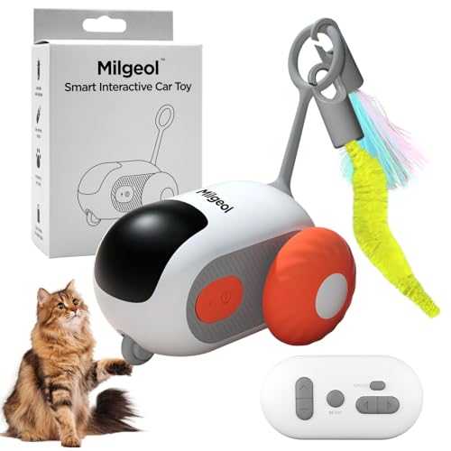 Milgeol Turbo Tail 3.0, Teazys Cat Toy Turbo Tail, Smart Remote Control Electric Interactive Cats Toy, Type-C Rechargeable Turbo Tail Mouse Cat Toy with Feathers (1*orange)