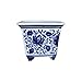Decorative Square Ceramic Planter Pot, Blue and White Floral Design with Pedestal Feet, 5.5' Diameter x 4.5