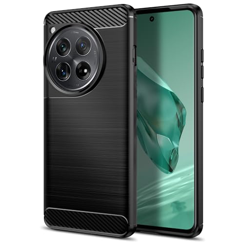 Qiinogow Funda para OnePlus 12, Antigolpes Carcasa con Suave de TPU, Capa Ultrafina de Fibra de Carbono (Negro)