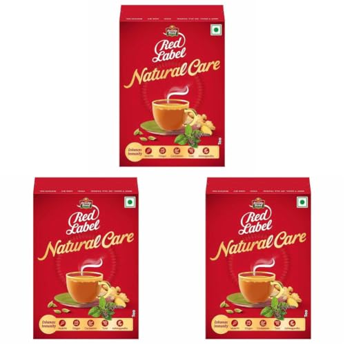 Image of Brooke Bond Red Label Natural Care Tea, with 5 Ayurvedic Ingredients, black tea, 250 gram, ginger (Pack of 3)