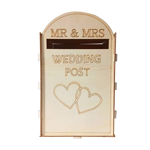 Wedding Wooden Post Box Card Mailbox Rustic Wedding Card Holder Box Wedding Supplies (With a Key)