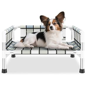 Elevated Raised Outdoor Dog Bed – Cooling Washable Dog Cot with Guardrail, Durable & Breathable Cotton Mesh Pet Hammock Beds with Stainless Steel Pipe Frame for Small Pets (20” x 20” x 12”)
