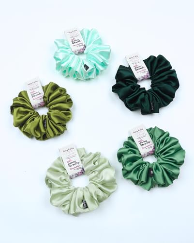 Image of Satin Scrunchies Hair Bands for Women | No-Damage Elastic Hair Ties for Ponytails & Buns | Fluffy & Stylish Rubber Bands | Extra Large Size | Pack of 5