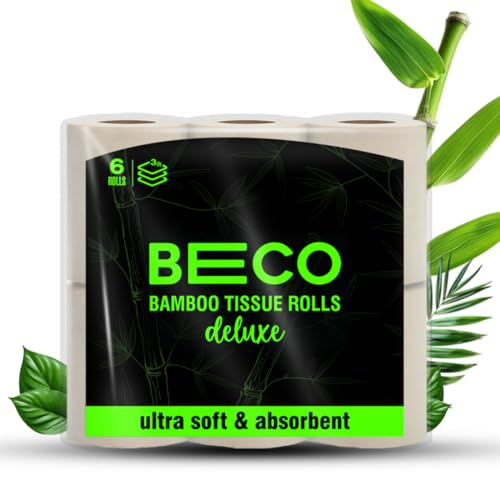 Image of Beco Bamboo 3-Ply Toilet Paper Roll 160 Pulls Each Pack of 6, 100% Natural, Unbleached and Eco-Friendly Tissue Papers