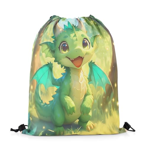 Castle Fairy Kawaii Dragon Drawstring Backpack,Magical Western Animal Large Capacity Sackpack Bag,Funny Wildlife Lightweight Draw String Bag