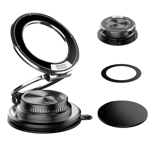 Image of RIGGEAR Vacuum Suction Magnetic Phone Mount, 360 Rotating Foldable Mobile Holder for Car, Office Desk, Mirror, Kitchen & Gym Use (AstroPrime Black)