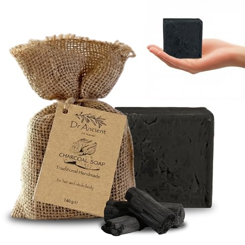 Image of Dr. Ancient Natural Charcoal Soap Bar Traditional Way Handcrafted Charcoal Black Soap for Face & Body, Deep Cleansing, Detoxifying, Pore-Minimizing, Activated Charcoal-Soaps, Vegan, Chemical-Free