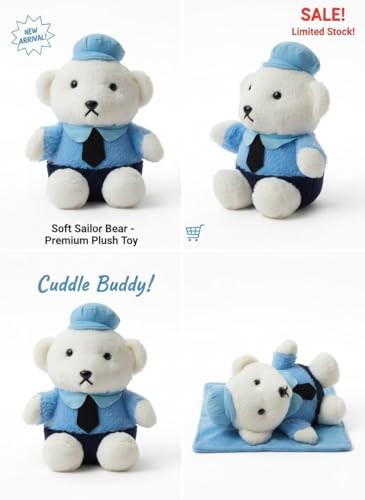 Image of Plush Stuffed Animal Toy | Ultra Soft and Cuddly Teddy for Kids and Adults | Cute Hugging Doll for Gifting, and Bedroom Decor (Blue Police Bear)