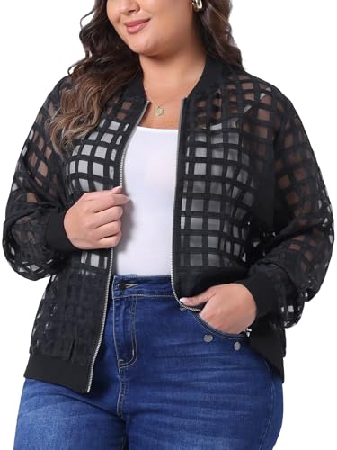 Agnes Orinda Mesh Sheer Jackets for Women Plus Size 2025 Fall Fashion See Through Long Sleeve Zip Up Bomber Jacket2
