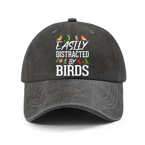 Easily Distracted by Birds Cap mom hat Pigment Black Mens Hats and caps Gifts for Grandpa Workout Caps