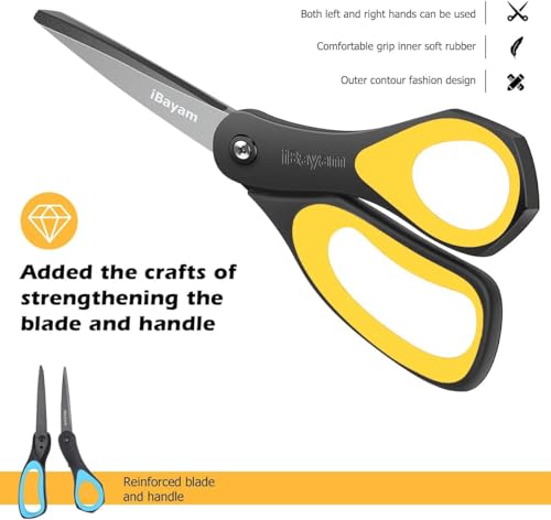 Image of iBayam 8.5 inch All Purpose Nonstick Scissors, Titanium Scissors for Kids Craft (Pack of 2)