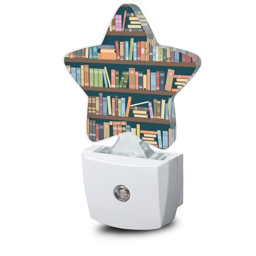 Image of Vintage Bookshelves Night Lights Plug in Wall Lamp Smart Dusk to Dawn Sensor for Home Decorative,Kids Room Bedroom Bathroom Kitchen Hallway Gifts