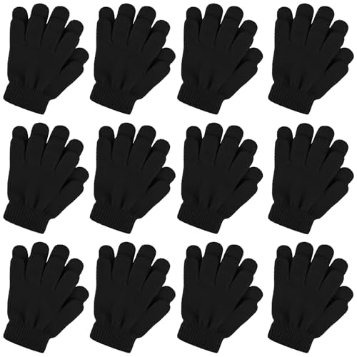 TODDOR 12 Pairs Kid's Winter Magic Gloves Children Stretchy Warm Knit Gloves for Boys or Girls