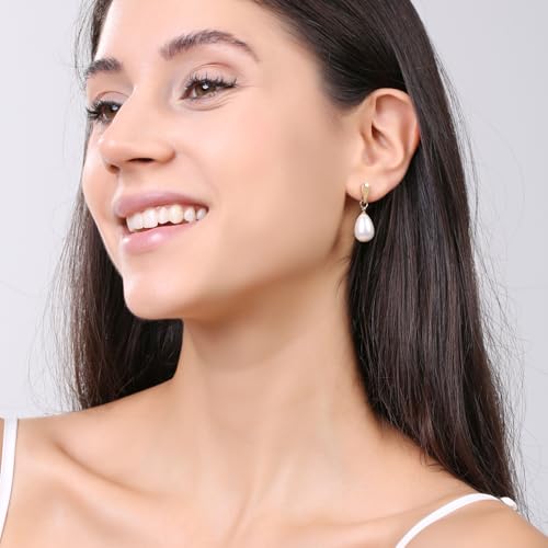 14k Gold Plated Lightweight Pearl Earrings,Trendy Jewelry,Teardrop Hoop Earrings for Women,Pearl Drop Earrings,Elegant Jewelry for Gifts2