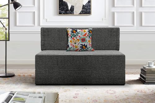 Image of Los Angeles Foldable One Seater Sofa Cum Bed, Sofa Bed 3 X 6 Feet Jute Fabric Washable Cover- Including Cushion Perfect for Living Room - Black