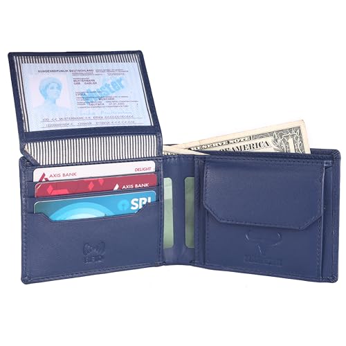 Genuine Leather Wallet for Men | Bi-Fold RFID Blocking Wallet Handcrafted I Multiple Credit/Debit Card Slots…, Blue X, Casual3