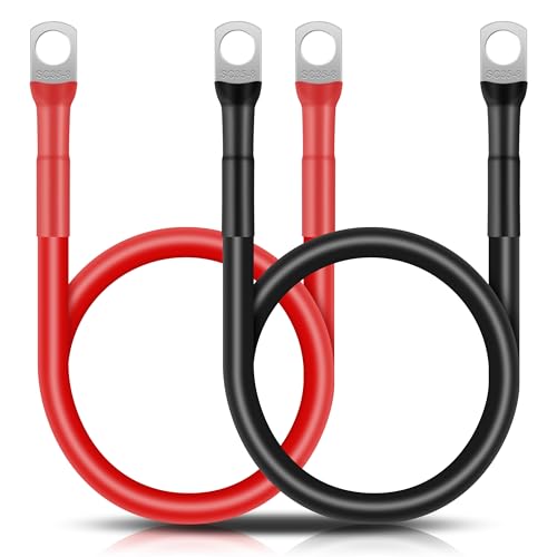 QIMEI-SHOP 2 Piezas Cable Bateria 50cm 35mm² Cable Inversor de Batería 12V 2AWG Cables de Batería con M8 Terminales de Anillo para Automóvil Camión Moto Solar Marino Negro y Rojo