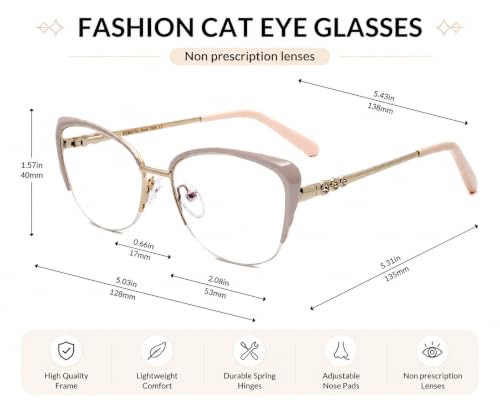 FERAVIA Cat Eye Glasses Frame Clear Lenses Lightweight Eyewear for Women Classic Half Frames Eyeglasses Non Prescription Fashion Trendy Glasses for Women Retro Vintage — view 4