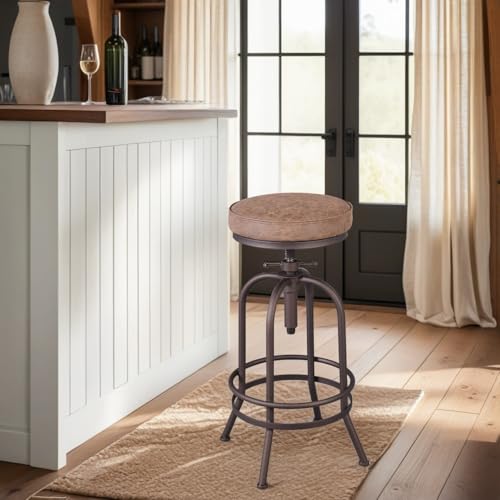 Butaco Industrial Ajustable de Altura, Giratorio 360° con Reposapiés, Asiento de Cuero Sintético y Base de Metal en Color Cobre, para Cocina, Comedor, Pub y Bistró, Juego de 2 miniatura 7