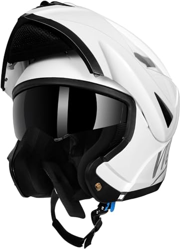 Westt Casco moto uomo donna casco integrale casco modulare flip-up casco jet chop ciclomotore scooter casco modulare ECE DOT certificato, bianco, M (57-58 cm)