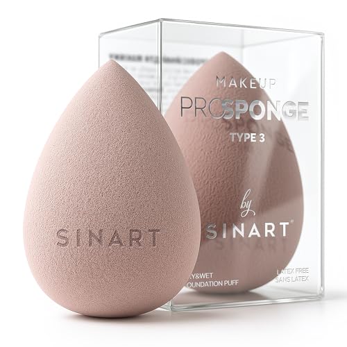 SINART Beauty Blender PROSPONGE MakeUp Sponges for Blending Liquid Foundation Powder and Cream. Seamless Professional Vegan Cruelty-Free Beige