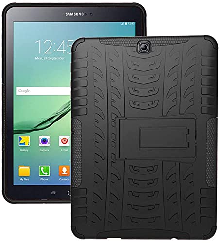 SkyTree Heavy Duty Dazzle Shockproof TPU Anti-Drop Armor Hybrid Rugged Kickstand Cover for Samsung Galaxy Tab S2 9.7 T810 / T815 - Black