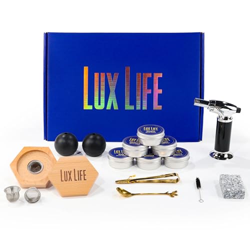 Lux Life Bourbon Smoker Kit: Cocktail Maker with Torch, Whiskey Smoker Infuser, 6 Wood Chip Flavors, Gifts, Old Fashioned Bourbon Drink and Cocktail Smoker Kit (no butane)