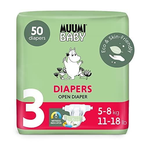 Pañales Muumi Baby Eco Newborn Talla 3, 5-8 kg, 50 pañales premium con indicador de humedad | suaves y agradables para la piel, transpirables, absorbentes, sin productos químicos innecesarios |