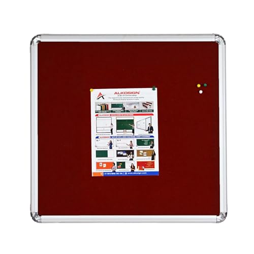 Image of ALKOSIGN Astra Felt Notice Board -MAROON (4 x 4 Feet) |Bulletin Board, Pin-up Board, Display Board, Push pins Board, Announcement Board, Soft Message Board, for School, College, Office, Study Room etc