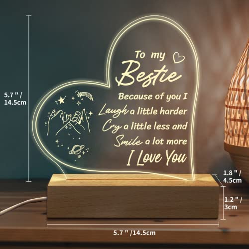 Hiipeenow Friend Gifts For Women, To My Bestie Acrylic Engraved Night Light 15 * 19Cm Presents, Long Distance Birthday Christmas Best Friendship Gifts For Friend Bff #TOP2