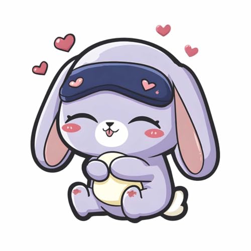 Image of Cute Sleeping Bunny Wall Sticker | Self Adhesive Cartoon Rabbit PVC Wall Decal for Ki-ds Room, Nursery, Bedroom & Playroom Decor