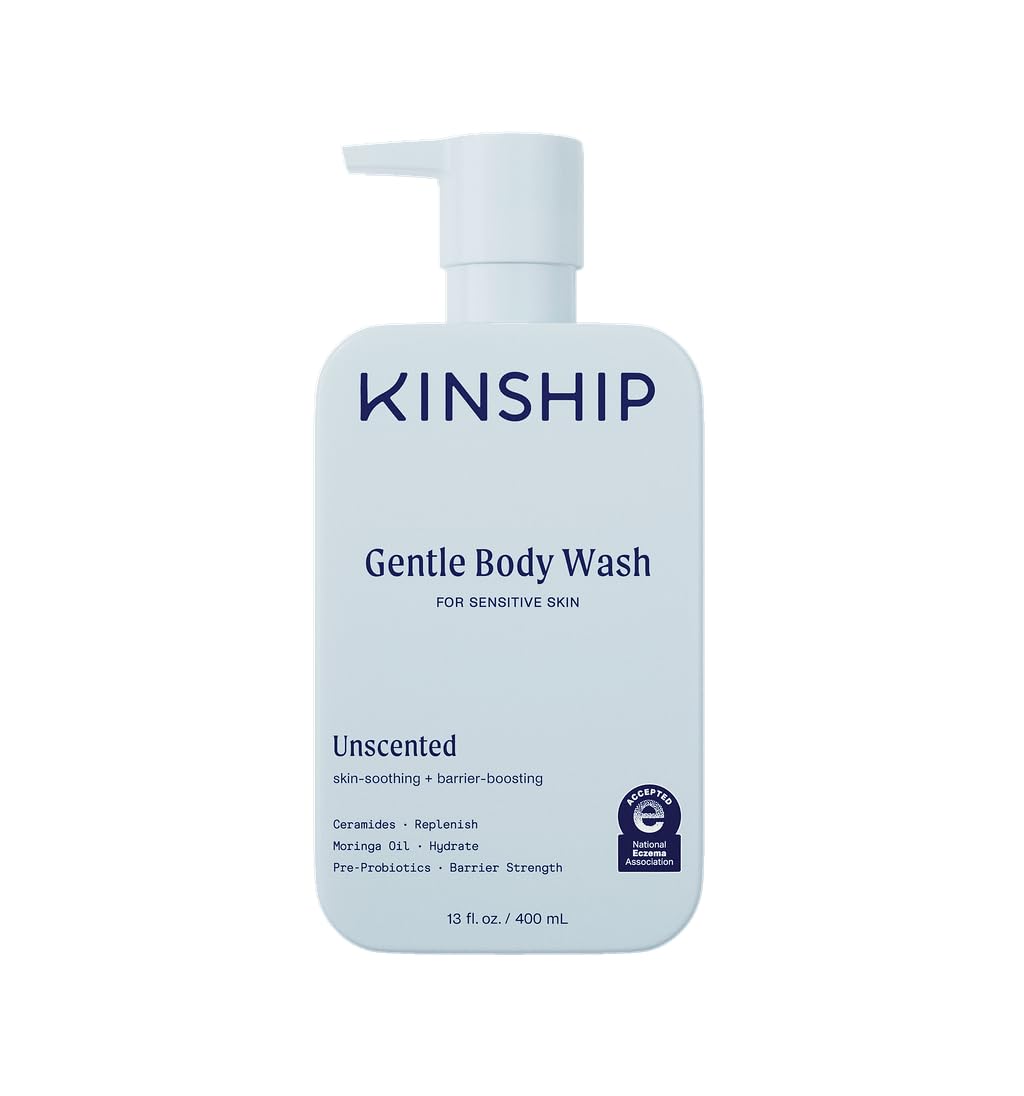Kinship Gentle Moisturizing Body Wash for Sensitive Skin | Eczema Relief & Hydration for Dry Skin | Fragrance-Free, Unscented Body Soap, 13 oz
