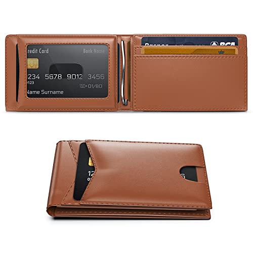 Bifold Wallet for Men Airtag, Leather Mens Wallet with Airtag Holder, Mens Slim Front Pocket Airtag Wallet, Gift Box and Screen Protector Included, AirTag Not Included