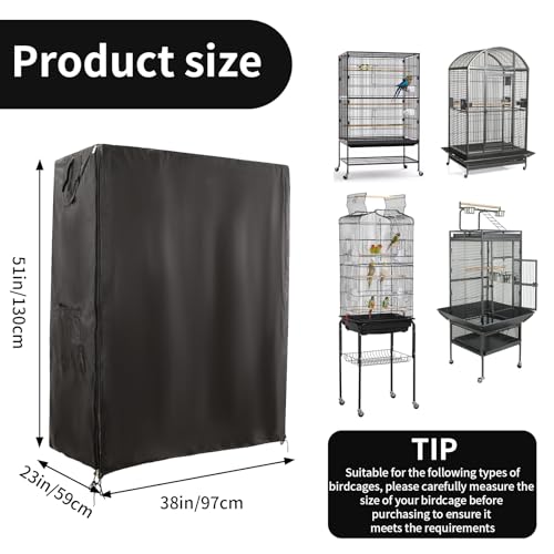 Image of Bird Cage Covers for Night,38 inchLx23 inchWx51 inchH,420D Fabric Washable Waterproof Large Dust Pet Birdcage Breathable Warm Protection Cover,Distraction and Light Eliminator for Winter,Cats,Mink,Totoro,Parakeet