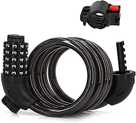 Bike Lock Cable,4 Feet High Security 5 Digit Resettable Combination Coiling Bike Cable Lock,Bicycle Cable Lock for Bicycle Outdoors, 1.2mx12mmLock for Bicycle Outdoors, 1.2mx12mm, Black