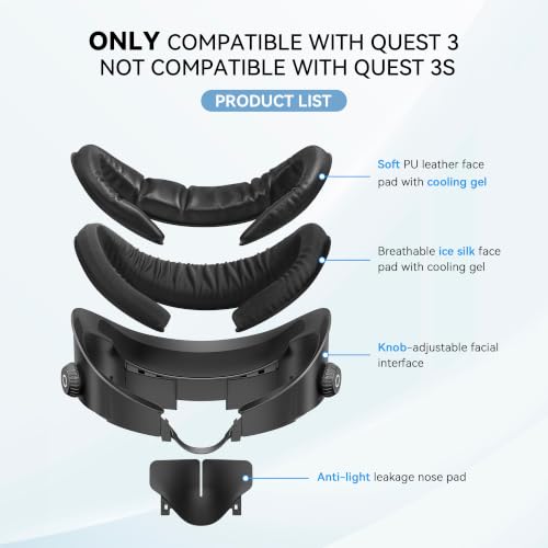Image of AMVR Upgraded Comfort Face Cover Pad Facial Interface Compatible with Meta /Oculus Quest 3 Accessories, with Knob Adjustable, with PU Face Cushion and Breathable Ice Silk Cotton