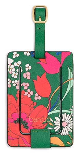 Ban.do Getaway Suitcase Tag for Travel, Green Floral Durable Vegan Leather Luggage Identifier, Superbloom3