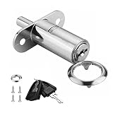 XIEHE Zinc Alloy Push Plunger Sliding Cabinet Door Lock 3/4' Cylinder Diameter 19mm Keyd Different with 2 Keys Cylinder Long 32mm (D0.7*L1.2inch) Chrome, 1PACK