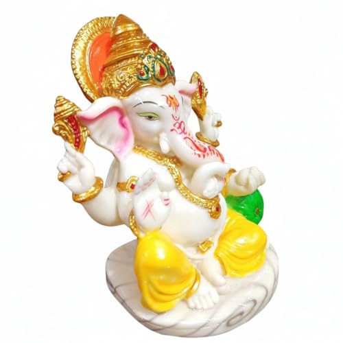 Image of Marble Dust Ganesh Idol | Vinayaka Statue | Ganpati Murti | Ganesha Idol for Home Decor | Showpieces | Gift Items for Diwali - White 7 inch Ganpati Idol, Religious