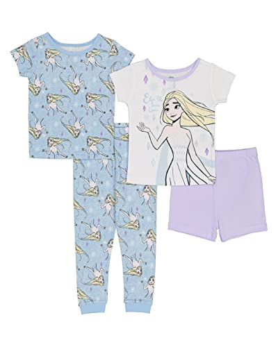 Disney Girls' 4-Piece Snug-fit Cotton Pajamas Set