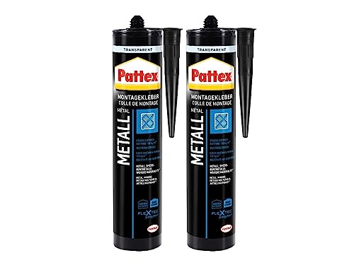 Pattex Montage Metall, starker Montagekleber für Metall, Buntmetall und Spiegel, Baukleber für alle Materialien*, elastischer Metallkleber für innen und außen**, 2x325g