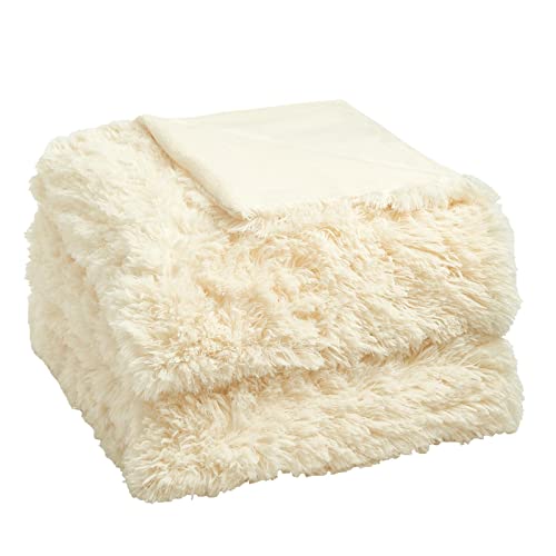 Sienna Super Fluffy Fleece Throw Shaggy Faux Fur Blanket Warm Reversible for Sofa Chair Bed - 150 x 200cm, Cream