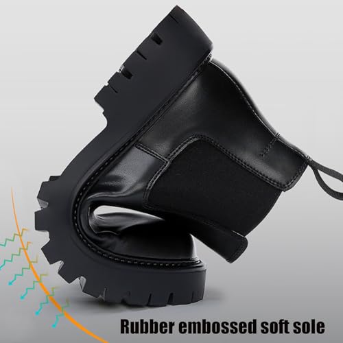 Men's Genuine Leather Slip On Chunky Platform Chelsea Boots Luxury Round Toe lug sole Work Dress boots Casual Non Slip Ankle Boots3