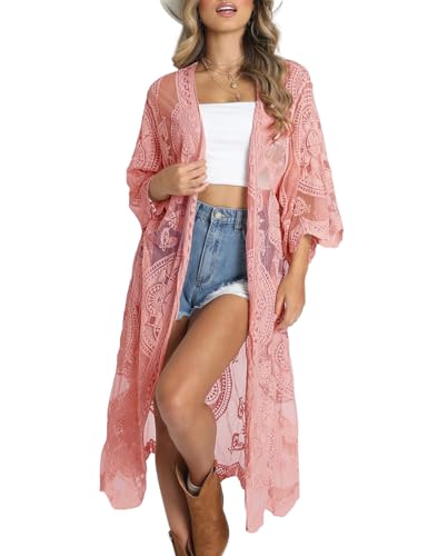 Bsubseach Women Pink Mesh Cardigan Bikini Beach...