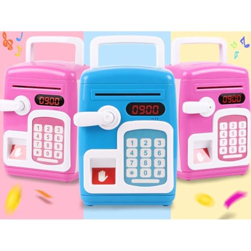 Image of Magicwand Musical Money Safe Kids Piggy Savings Bank with Finger Print Sensor with Solitaire Stickers【Pack of 1】【Cartoon Pink】