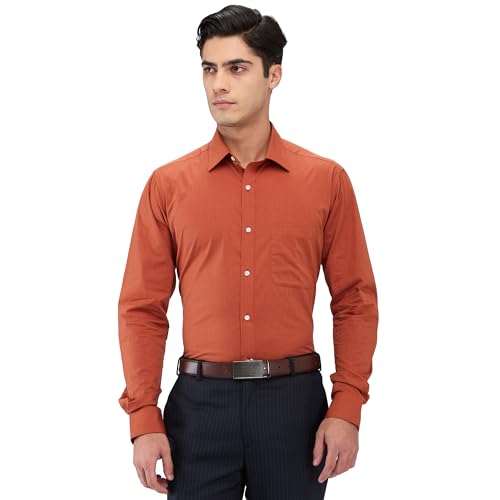 Image of Raymond Men Slim Fit Solid Pattern Pure Cotton Semi Cutaway Collar Full Sleeve Formal Shirt