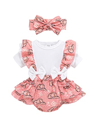 Image of Newborn Baby Girl Clothes Infant Romper Floral Suspender Dress Ruffle Sleeve Onesie Outfit Jumpsuit Headband Spring Summer