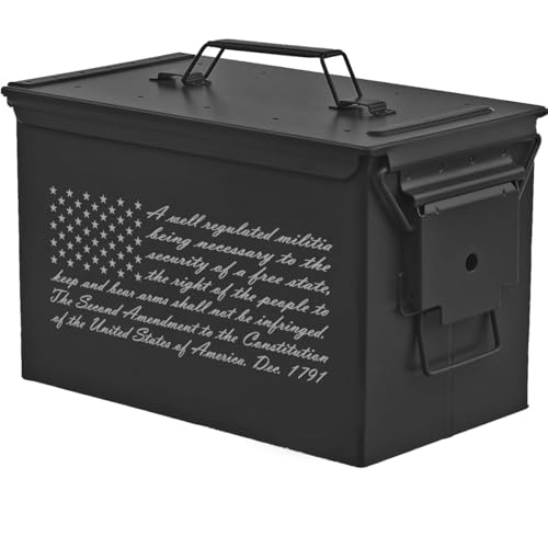 MIP Steel Ammo Can Storage Box Ammunition Case 2nd Amendment USA American Flag (50cal, Black)